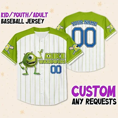 Custom Monster Inc Mike Green Jersey Disney Baseball Jersey Disney Gift • $39.99