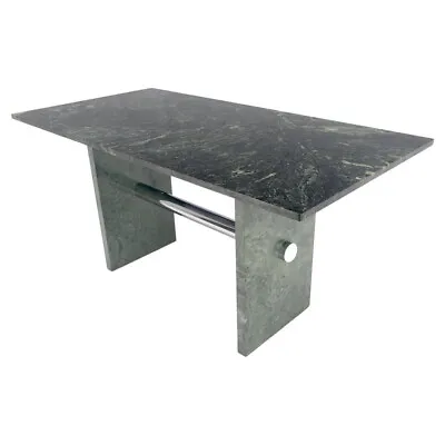 Green Rectangle Marble Top Cylinder Crome Stretcher Base Dining Table Desk MINT! • $3040