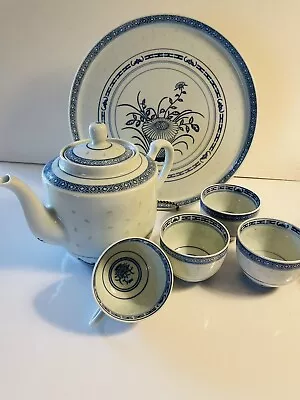 6 Piece Vintage Chinese White/Blue Rice Eye Pattern Porcelain Tea Set • $35