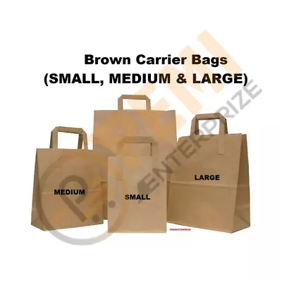 Kraft Craft Paper Sos Carrier Bags Brown With Flat Handles /takeaway/ Restaurant • £13.99