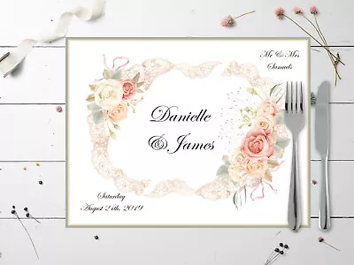 £5.99 • Buy 10 Personalised Roses & Lace Table Place Mats - Wedding, Christening, Etc.
