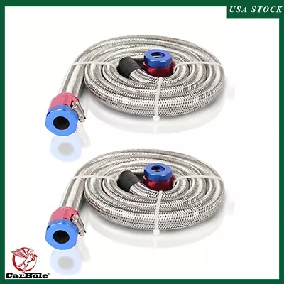 2X Universal Flexible 3/8  Stainless Steel Braided Brake Gas/Oil/Fuel Line Hose • $26.99