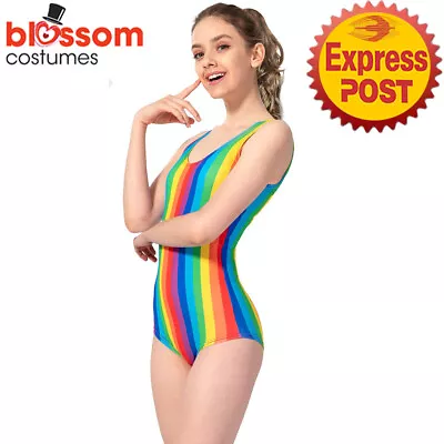 JDP29 Rainbow Unisex Stripes Leotard Suit 1980s Couple Costume Mardi Gras LGTBQ • $23.50