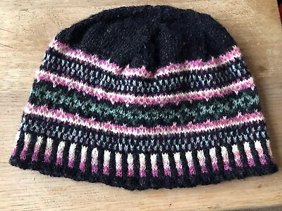 Hand Knitted Jacob Wool Shetland Fair Isle Beanie 100% Wool Size M • £18