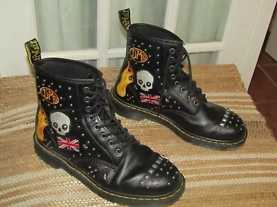 DR MARTENS 1460 Skull Bolt Flag Studded Embroidered Combat Boots Black Men US 11 • $119.95