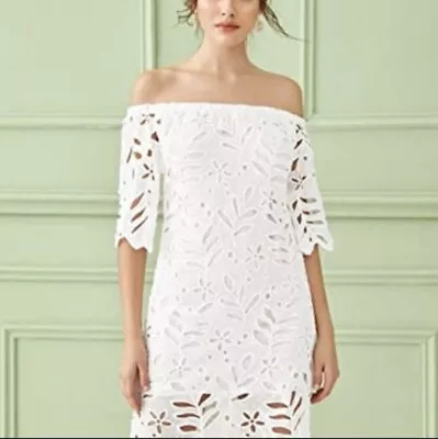 PRETTYGARDEN Resort Women's Off Shoulder Floral Lace Flare Dress White  Medium • £15.41