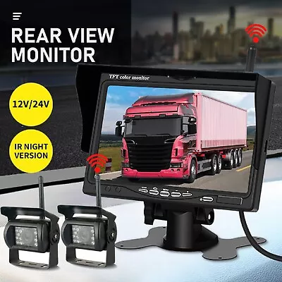 7  Wireless Rear View Monitor + 2 WIFI Reverse Camera Kit Caravan Bus Truck 12V • $125.99
