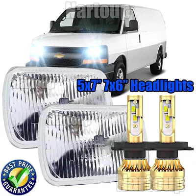 Pair 7X6  5x7  LED Headlights Square For Chevy Express Cargo Van 1500 2500 3500 • $125.49