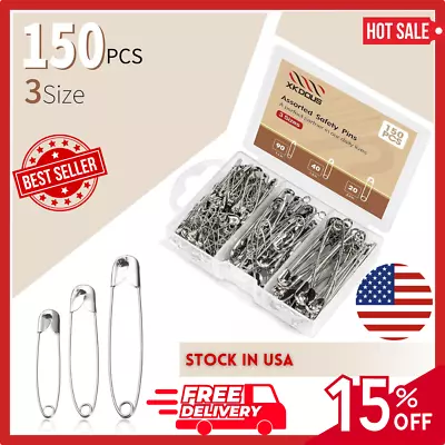 Large 150 PCS 3 Different Sizes Safety Pins Decorative Bulk Metal Sewing Pins** • $7.99