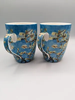 McIntosh Vincent Van Gogh Classics Blue Mugs Almond Blossom X2 Fine Bone China • $27