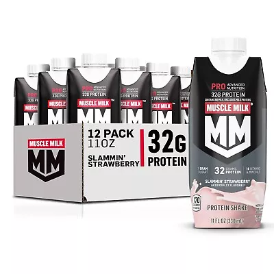 Muscle Milk Pro Advanced Shake Slammin' Strawberry 🍓 11 Fl Oz Carton 12 Pack • $39.90