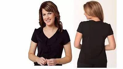 New Womens Ladies Ruffle Blouse Tshirt Shirt Black Top Casual Work Dress V Neck • $50.95