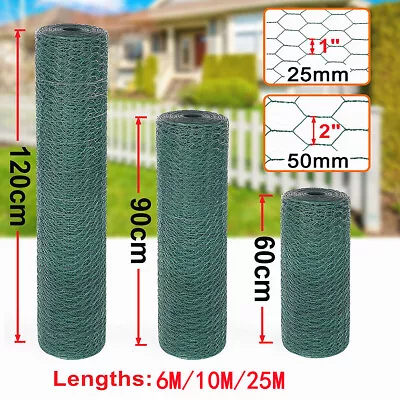 6-25M PVC Coated Chicken Wire Mesh Rabbit Fencing Green Aviary Fence 2 Widths UK • £20.89