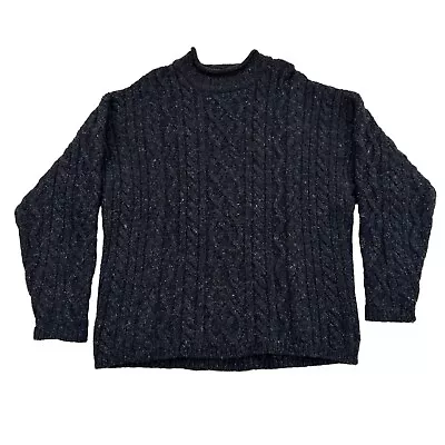 VTG Abercrombie & Fitch Men M Sweater Shetland Wool Cable Knit Navy Rolled Neck • $49.99