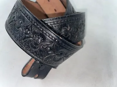VTG 70s NEW Mens 42 36 34 Tooled Black Leather Cowboy Western Burton Belt • $30