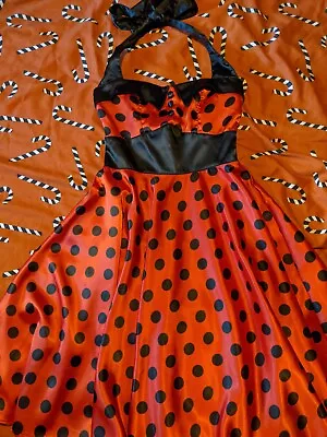 Hell Bunny Size S Satin Polka Dot Fit N Flare Halter Dress Rockabilly 50's  • £12