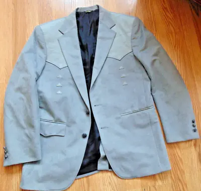 PAGANO WEST Mens  Gray Western Rockabilly Blazer Jacket 40 R Leather Suede EUC • $42