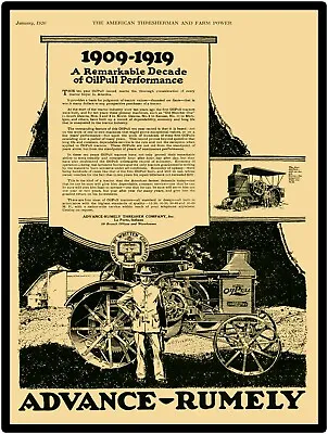 1920 Advance Rumely Oil Pull Tractor Model 2-20 Reproduction Metal Sign • $19.88