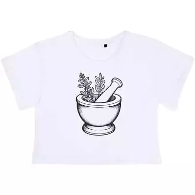 'Herb Mortar And Pestle' Women's Cotton Crop Tops (CO044951) • $25.27