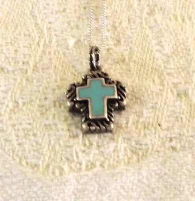 Lovely Vintage Sterling Navajo/dine Cross Pendant W/ Turquoise & '925' Chain • $28.50