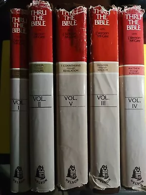 THRU THE BIBLE  5 VOLUME SET J. Vernon Mcgee COMPLETE COMMENTARY HC/Dustjackets • $134