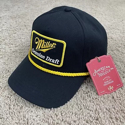 American Needle Miller Genuine Draft Beer  Hat Black Rope Trim Snapback Cap NWT • $20.37