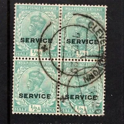 $3.76 • Buy India 1913 KG V 1/2A Service State SGO76? Used Block Of 4 Cleveland Town CDS