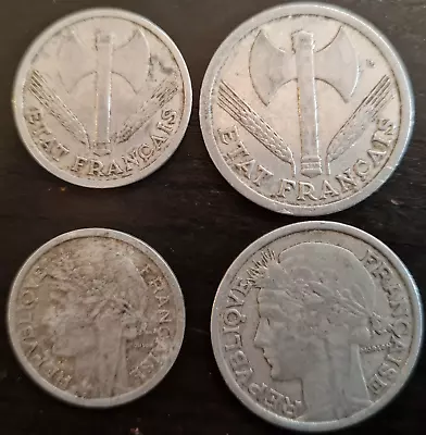 France -ww Ii Era - 2 Coins From Vichy France And Two From Post D-day-free Ship • $3.74