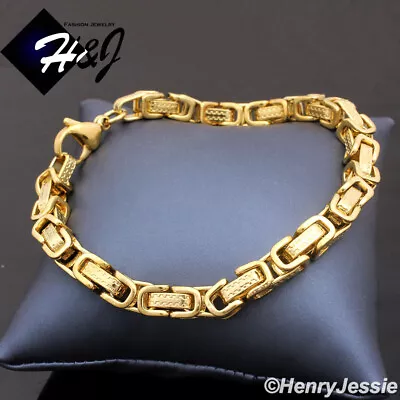 7.5-11 MEN Stainless Steel 6.5mm Gold Plated Byzantine Box Link Chain Bracelet*T • $11.99