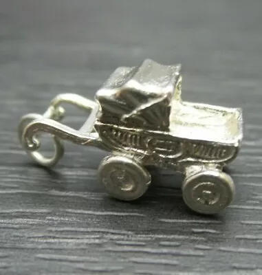 Vintage Sterling Silver New Born Baby Carriage Stroller 3D Pendant Charm • $26.96