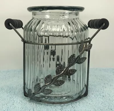 0692 - Vintage Glass Floral Jar And Caddy With Handles Kitchen & Home Decor • $18