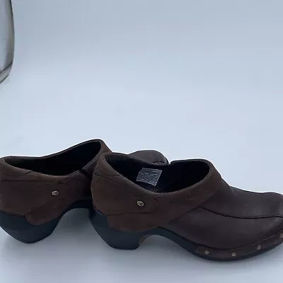 Merrell Luxe Wrap Brown Leather Slip On Studded Wedge Clogs Shoes Womens 7 • $32