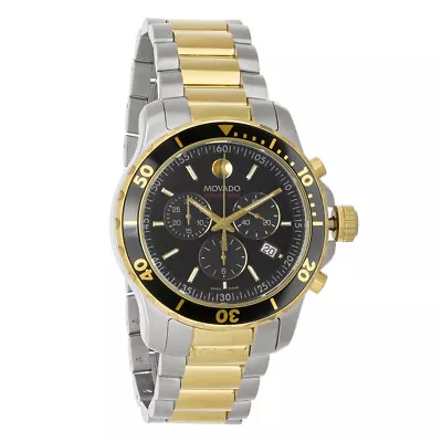 Movado Series 800 Mens 2-Tone Black Dial Swiss Quartz Chronograph Watch 2600146 • $897