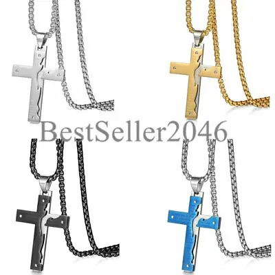 Men Women Lords Prayer Cross Religious Pendant Necklace Steel Wheat Chain 22  • $12.99
