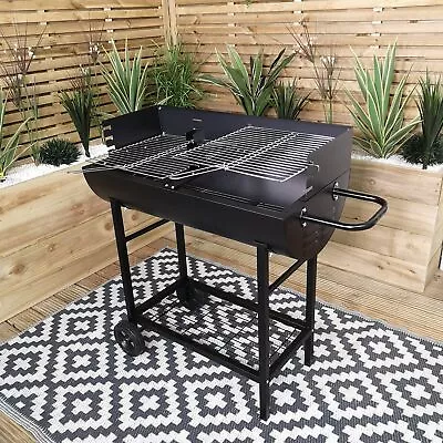 Portable Half Drum Barrel Barbecue With Adjustable Grills • £59.95