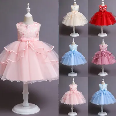 Kids Baby Girls Bridesmaid Dress Princess Party Lace Flower Bow Wedding Dress UK • £14.19