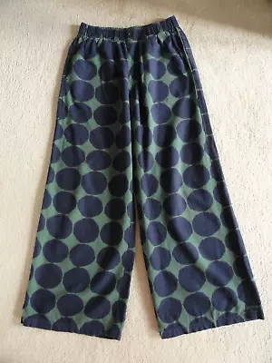 Marimekko X Uniqlo Women’s Blue Green Kivet Spot Wide-Leg Trousers S UK 10 EU 38 • £11