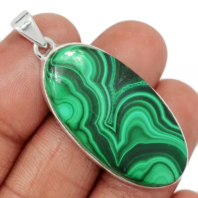 13g Natural Bulls Eye - Malachite - Congo 925 Silver Pendant Jewelry CP39890 • £13.45