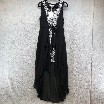 A'reve Maxi Dress Black Crochet Mesh Hi Lo Sleeveless Tie Zip Womens Large • $18