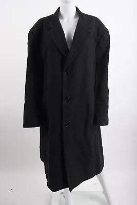Pronto Uomo Mens Black Trench Coat Long Jacket Cashmere Wool US 50 Short • $89.99