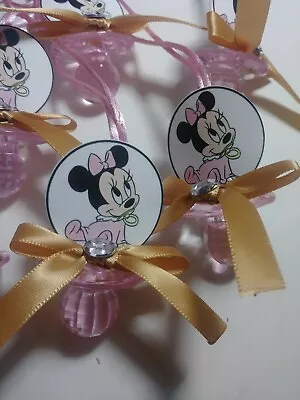 12 Minnie Mouse Baby Shower Pacifier Necklaces Favors Pink And Gold • $15.25