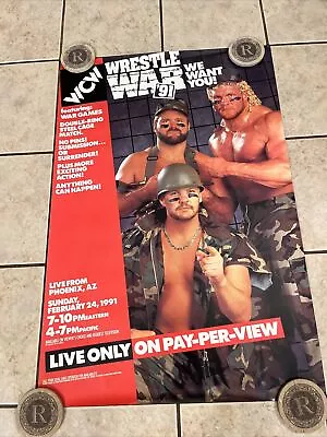 Vintage Wcw Wrestle War 1991 Original Poster Nwa Nwo Wwf Wwe Legends Retro Army • $139.99