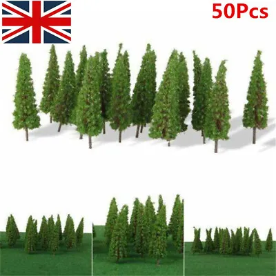 50Pcs Conifer Trees - 55mm - Suitable For N/OO Gauge Model Railways Model Kit UK • £8.03