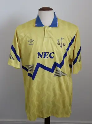 Vintage Retro Everton 1990 Yellow Away Football Shirt - Size Large • £49.95
