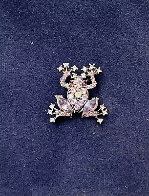 Vintage Purple Pink Frog Toad Crystal Glass Rhinestone Brooch Pin • $13.99