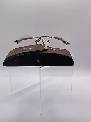 Vintage GOLD AND WOOD Rimless Eyeglasses Natural Wood With Case Rare Unique  ￼ • $698.86