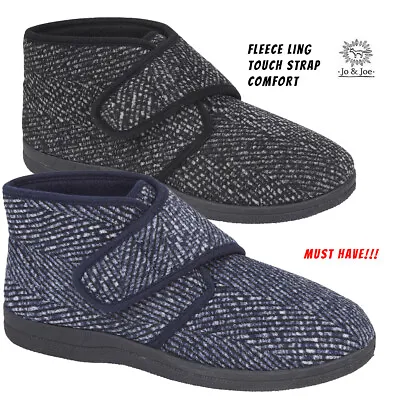 Mens Bootie Slippers Warm Fleece Lining Touch Strap Winter Boots Shoes Bootee • £12.34