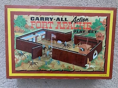 1968 MARX FORT APACHE Carry All -  Tin Carrying Case W/ Cavalry Indians Horses • $89.99