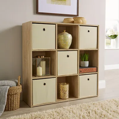 Storage Cube 9 Shelf Bookcase Wooden Display Unit Organiser Sonoma Oak Furniture • £49.99