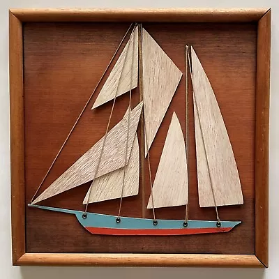 Vintage RanSu Mid Century Wall Hanging  TROPICAL SCHOONER   # 5245  Wood Art  NY • $375